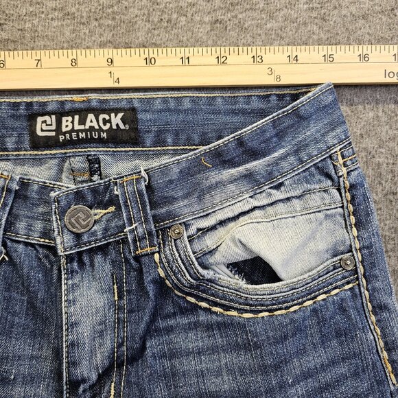 Black Premium Jeans Distressed Boot Indian Chief & Liberty Patches Mens 30x32 - Picture 12 of 15